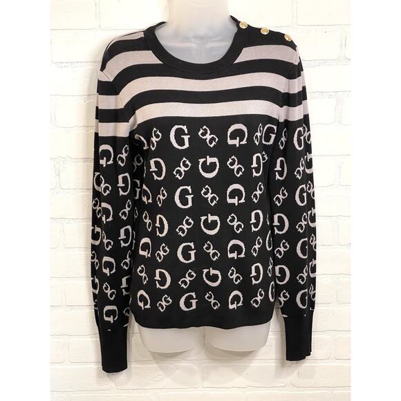 Guess Logo Letter Long Sleeve Classic Pullover Sweater Black/Wh | Womens Large - Picture 2 of 8